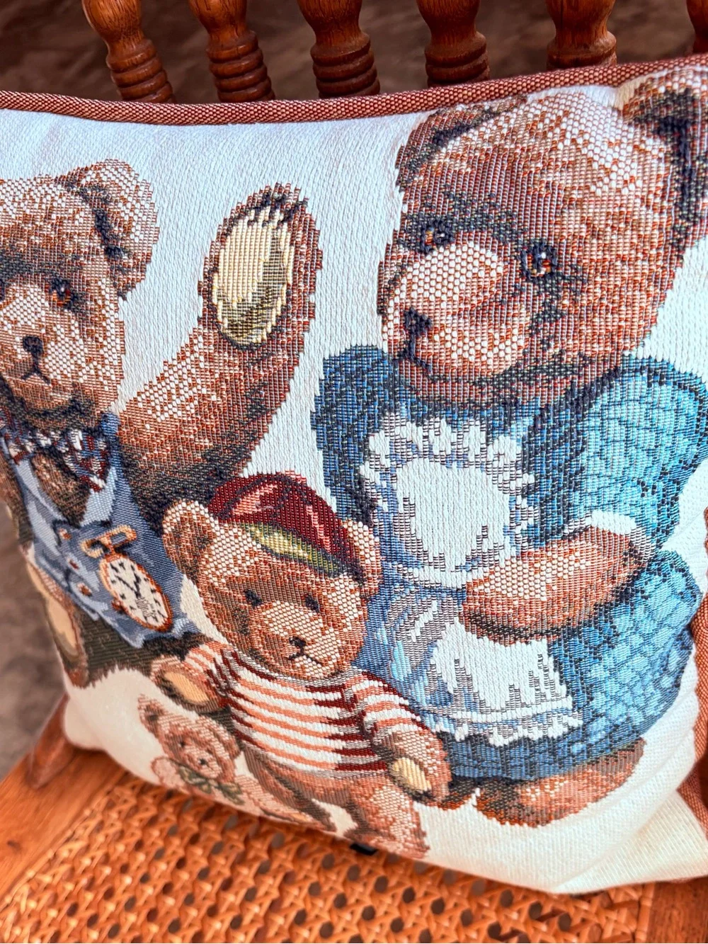Vintage Dakotah Teddy Bear Needlepoint Accent Pillow